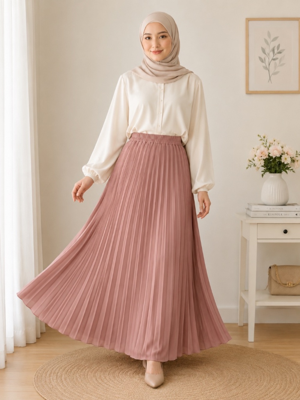 Smoky Pink Pleated Maxi Skirt | Modest Elegant Skirt